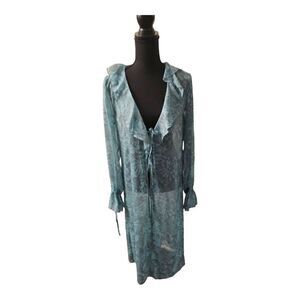 Wild Fable Womens Green Floral Long Sleeve Midi Tie-Front Cover-Up Size S